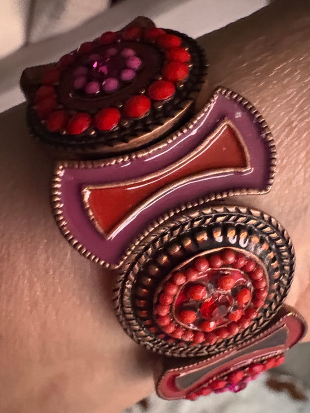 Purple and Red Enamel Medallion Bracelet